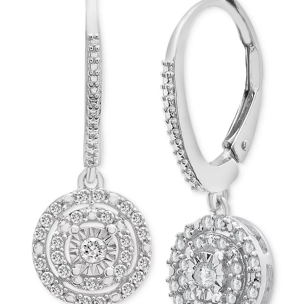 Diamond Leverback Drop Earrings in Sterling Silver NEW